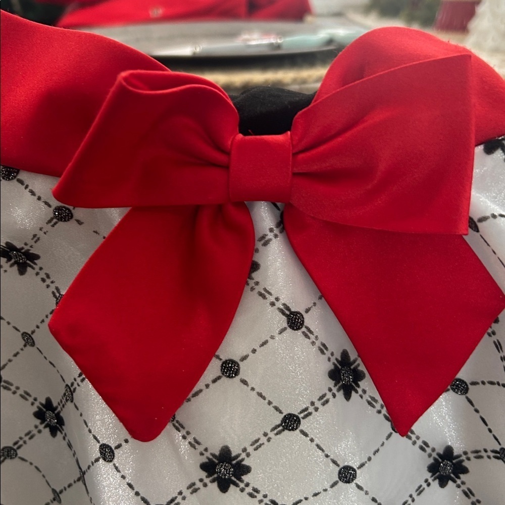 Bonnie Jean Girls Christmas Winter Dress. Size 5 velvet black upper with red bow - Picture 12 of 12